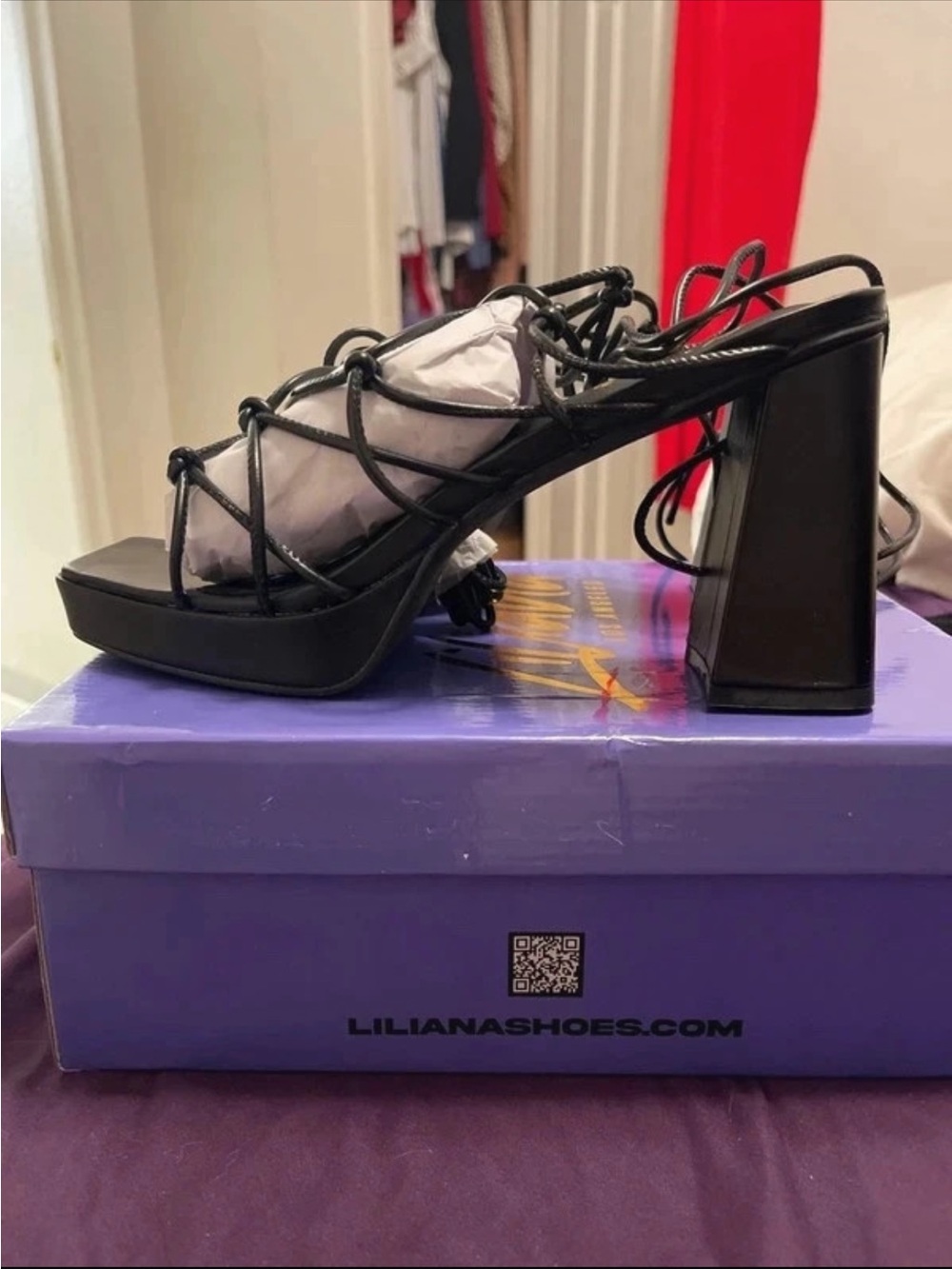 Liliana Black Strappy Lace-Up Block Heel Sandals